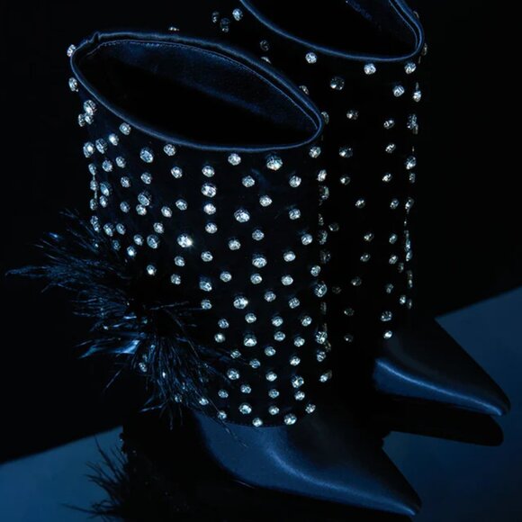 NEW AZALEA WANG Blaise Rhinestone Stiletto Booties black for women 264tn - Picture 5 of 14